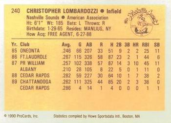 1990 ProCards #240 Chris Lombardozzi Back