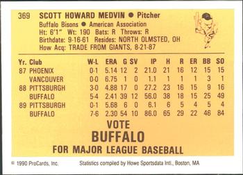 1990 ProCards #369 Scott Medvin Back