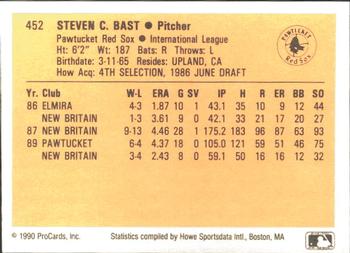 1990 ProCards #452 Steve Bast Back