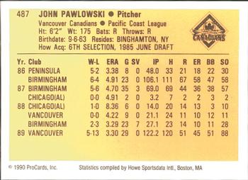 1990 ProCards #487 John Pawlowski Back