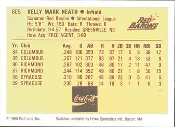 1990 ProCards #605 Kelly Heath Back