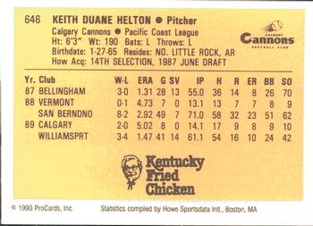 1990 ProCards #646 Keith Helton Back