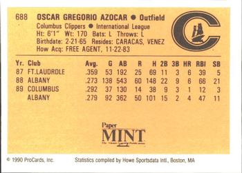1990 ProCards #688 Oscar Azocar Back