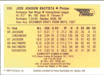 1990 ProCards #696 Jose Bautista Back
