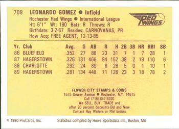1990 ProCards #709 Leo Gomez Back