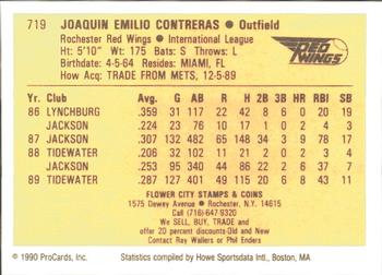 1990 ProCards #719 Joaquin Contreras Back