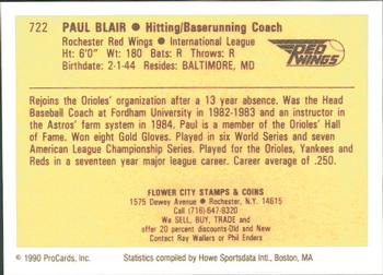 1990 ProCards #722 Paul Blair Back
