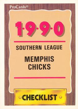 1990 ProCards #1000 Memphis Chicks Checklist Front