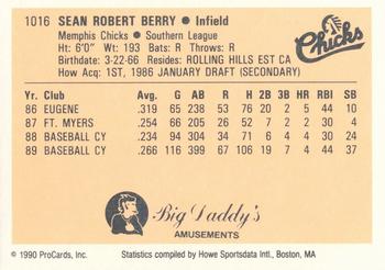 1990 ProCards #1016 Sean Berry Back