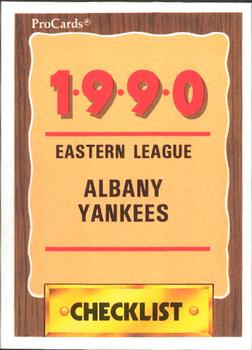 1990 ProCards #1028 Albany Yankees Checklist Front
