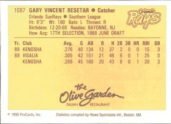 1990 ProCards #1087 Gary Resetar Back