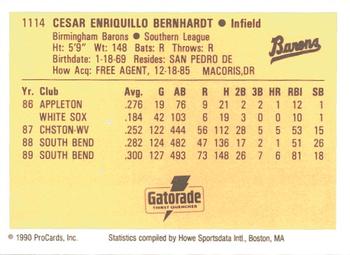 1990 ProCards #1114 Cesar Bernhardt Back