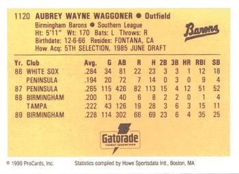 1990 ProCards #1120 Aubrey Waggoner Back