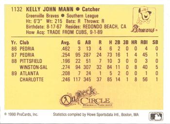1990 ProCards #1132 Kelly Mann Back