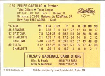 1990 ProCards #1150 Felipe Castillo Back