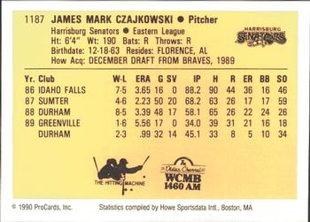 1990 ProCards #1187 Jim Czajkowski Back