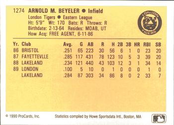 1990 ProCards #1274 Arnie Beyeler Back