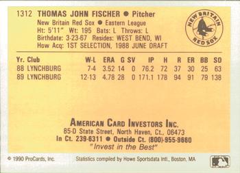1990 ProCards #1312 Tom Fischer Back