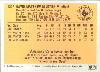 1990 ProCards #1327 Dave Milstien Back