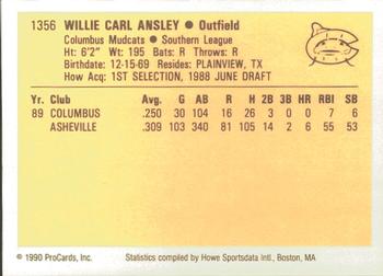 1990 ProCards #1356 Willie Ansley Back