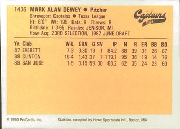 1990 ProCards #1436 Mark Dewey Back