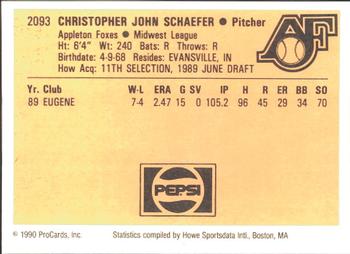 1990 ProCards #2093 Chris Schaefer Back