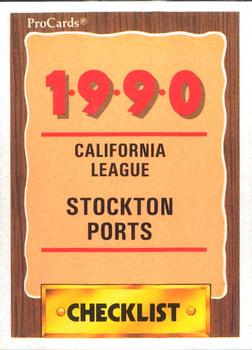 1990 ProCards #2173 Stockton Ports Checklist Front