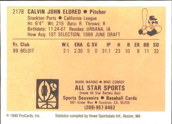 1990 ProCards #2178 Calvin Eldred Back