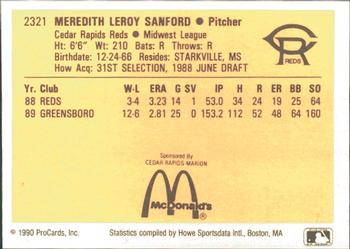 1990 ProCards #2321 Mo Sanford Back