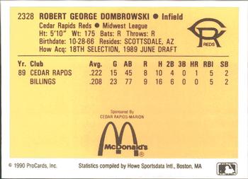 1990 ProCards #2328 Bob Dombrowski Back