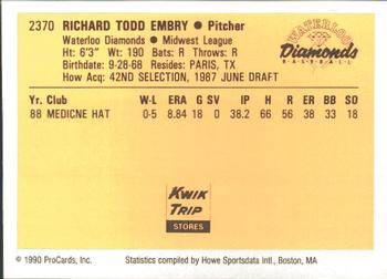 1990 ProCards #2370 Todd Embry Back