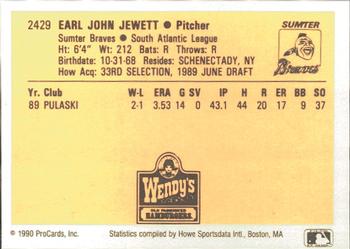 1990 ProCards #2429 Earl Jewett Back