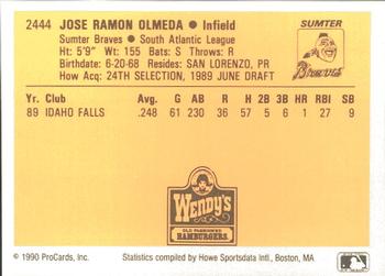 1990 ProCards #2444 Jose Olmeda Back