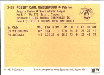 1990 ProCards #2463 Bobby Underwood Back