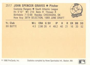 1990 ProCards #2517 John Graves Back