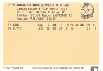 1990 ProCards #2529 Craig Newkirk Back