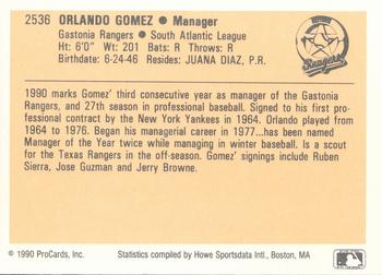 1990 ProCards #2536 Orlando Gomez Back