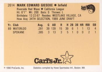 1990 ProCards #2614 Mark Gieseke Back