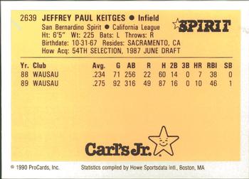 1990 ProCards #2639 Jeff Keitges Back