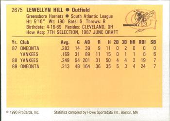 1990 ProCards #2675 Lew Hill Back