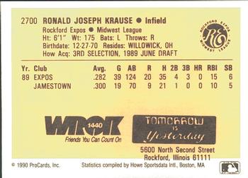 1990 ProCards #2700 Ron Krause Back