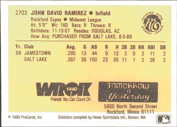 1990 ProCards #2703 J.D. Ramirez Back