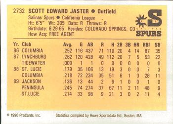 1990 ProCards #2732 Scott Jaster Back
