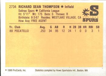 1990 ProCards #2734 Sean Thompson Back
