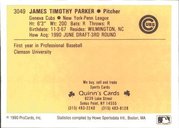 1990 ProCards #3049 Tim Parker Back