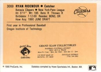 1990 ProCards #3069 Ryan Ridenour Back
