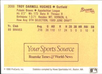 1990 ProCards #3088 Troy Hughes Back
