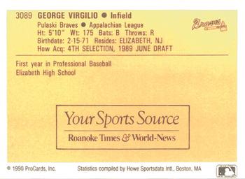 1990 ProCards #3089 George Virgilio Back