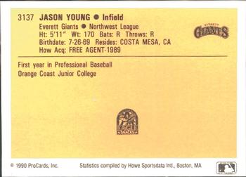 1990 ProCards #3137 Jason Young Back