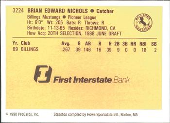 1990 ProCards #3224 Brian Nichols Back